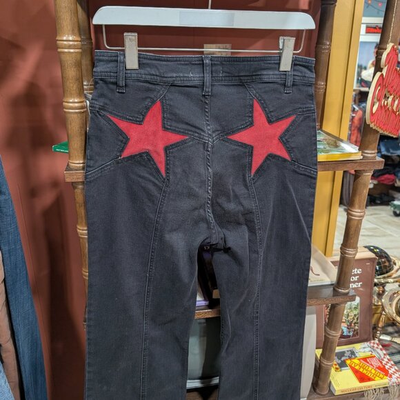 NWT Free People Retro Firecracker Red Star Black Jeans 29 Flare Americana High - Picture 7 of 8